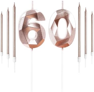 Rose Gold 60th Birthday Candles | Number 60 Cake Topper Set