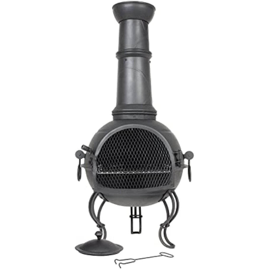 Murcia Large Steel Chiminea | Black Patio Heater with BBQ Grill