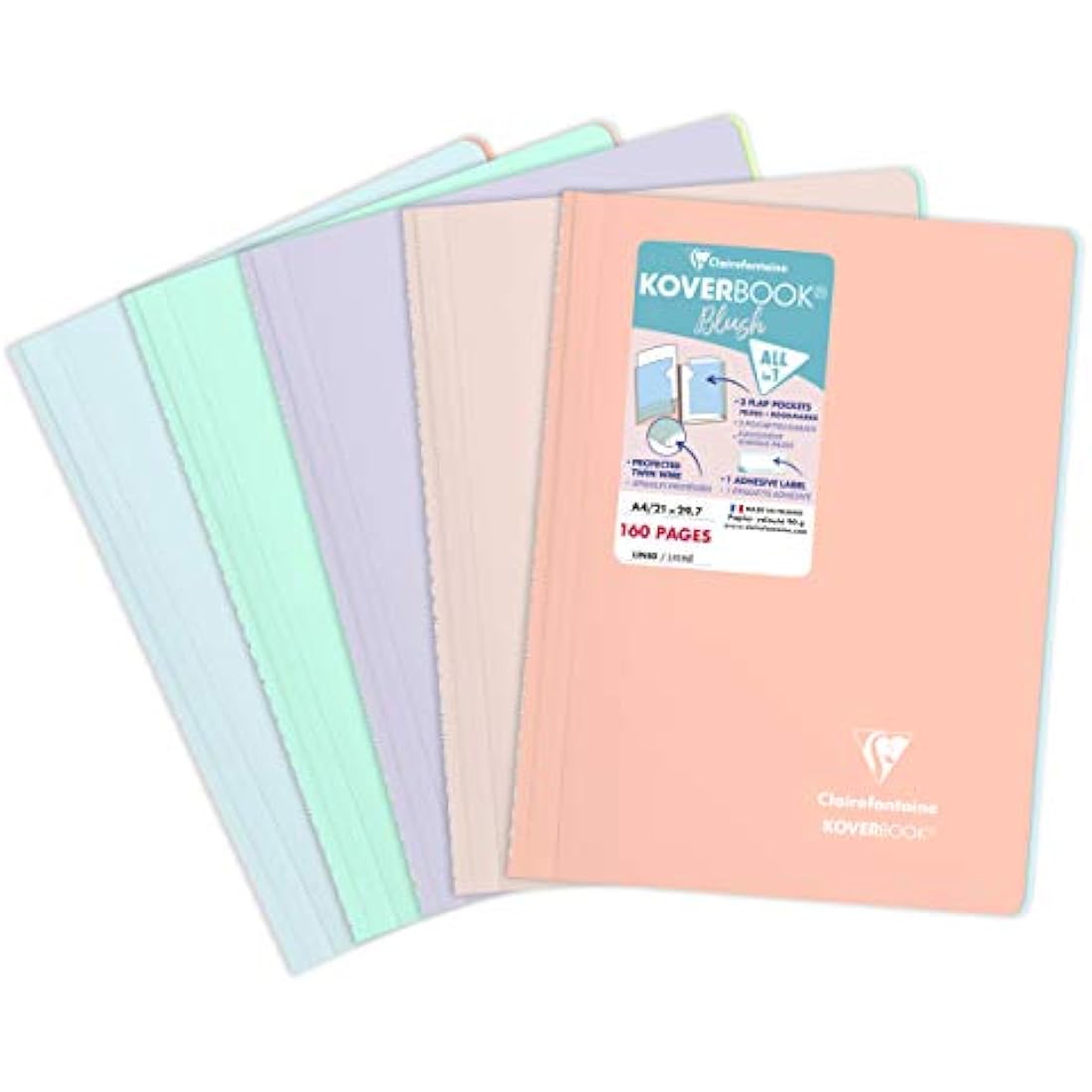 Clairefontaine Koverbook Blush – Lot de 5 Cahiers A4 Spirale Lignés