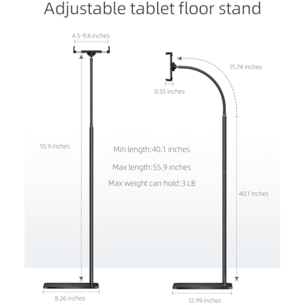 LanPavilion iPad Floor Stand – Flexible Gooseneck Tablet Holder (4.7-13")