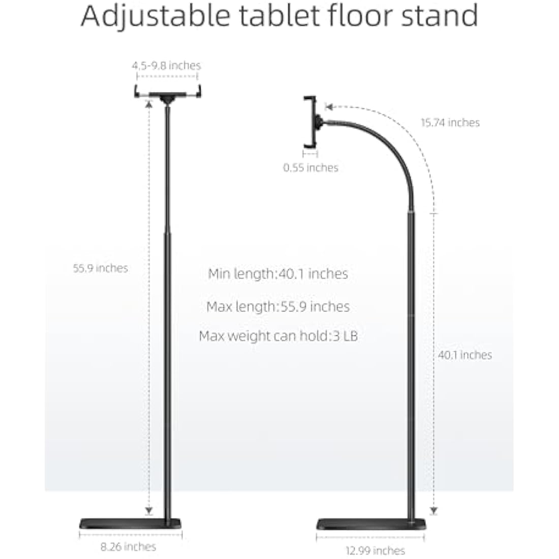 LanPavilion iPad Floor Stand – Flexible Gooseneck Tablet Holder (4.7-13")