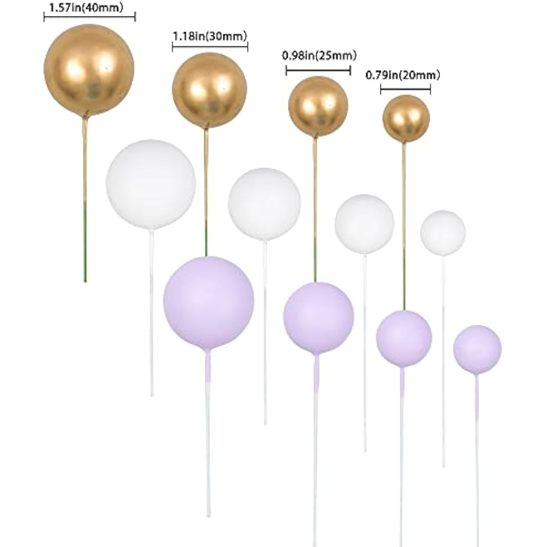 30Pcs Ball Cake Toppers | Purple Gold White Cupcake Picks
