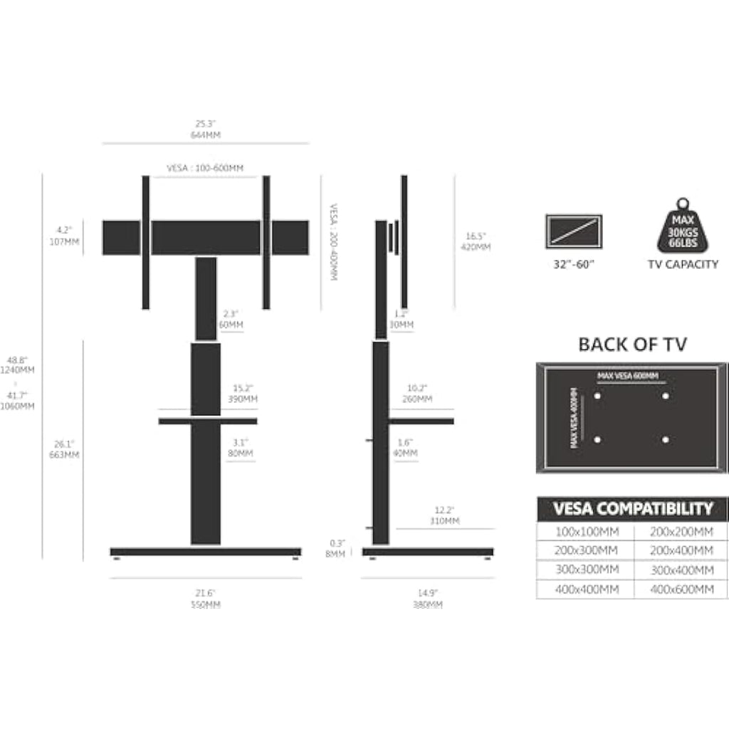 FITUEYES White TV Floor Stand | Swivel Mount for 32-60 Inch TVs
