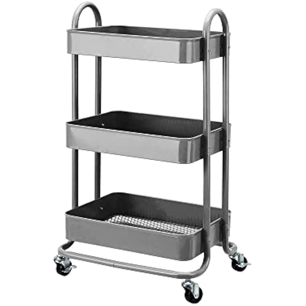 Jolof Store 3-Tier Rolling Metal Utility Cart – Charcoal Kitchen Storage