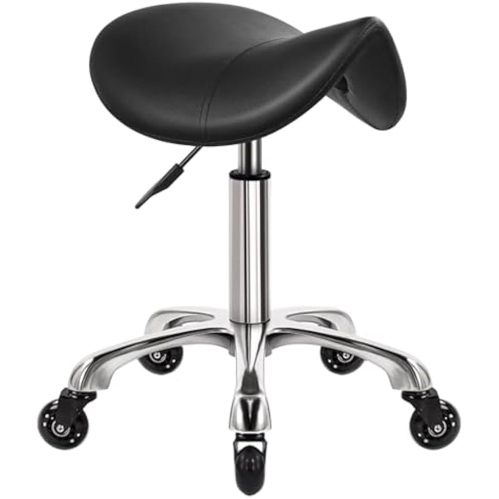 WKWKER Ergonomic Saddle Stool | Adjustable Swivel Rolling Chair - Black