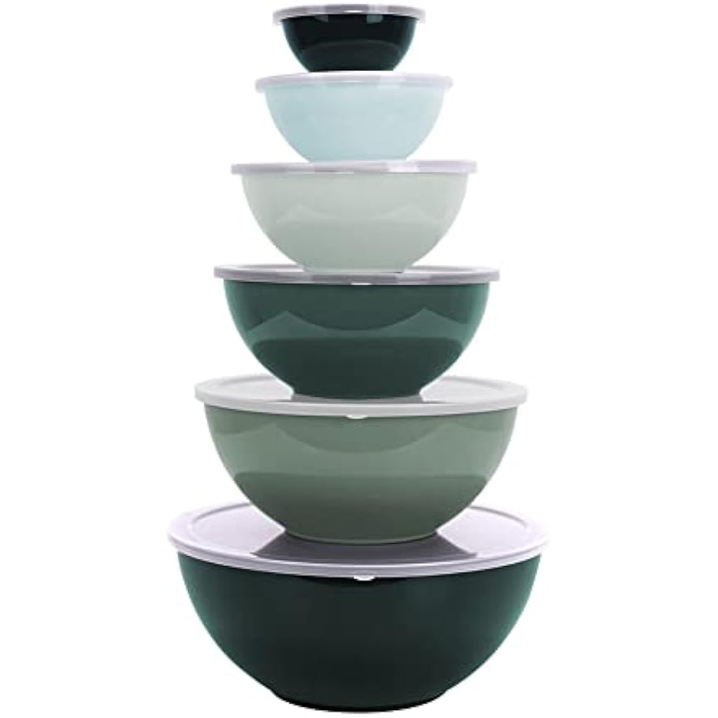 BoxedHome 12-Piece Mixing Bowl Set with Lids – Non-Slip Stackable Green