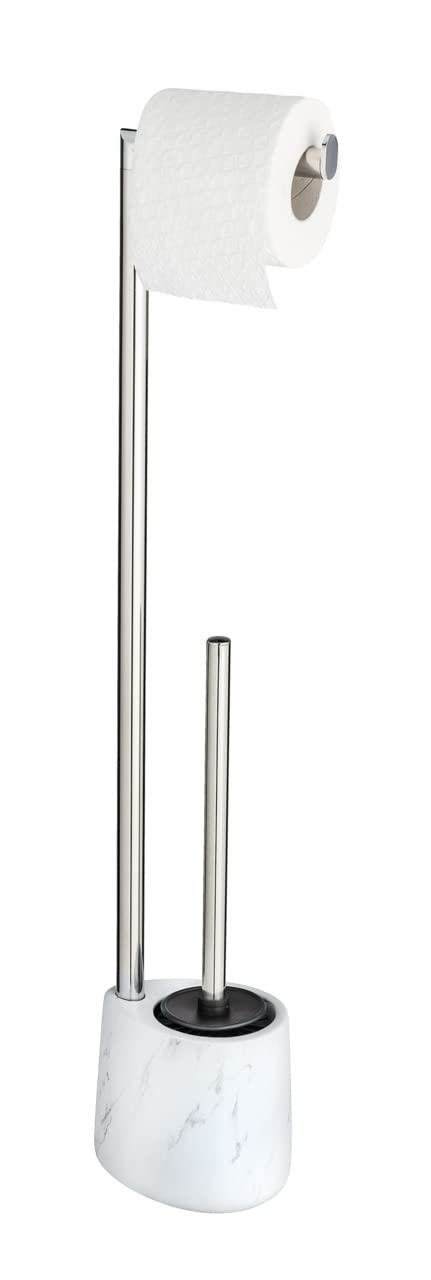 Wenko Adrada Ceramic Toilet Brush Holder & Roll Stand – White Marble Look