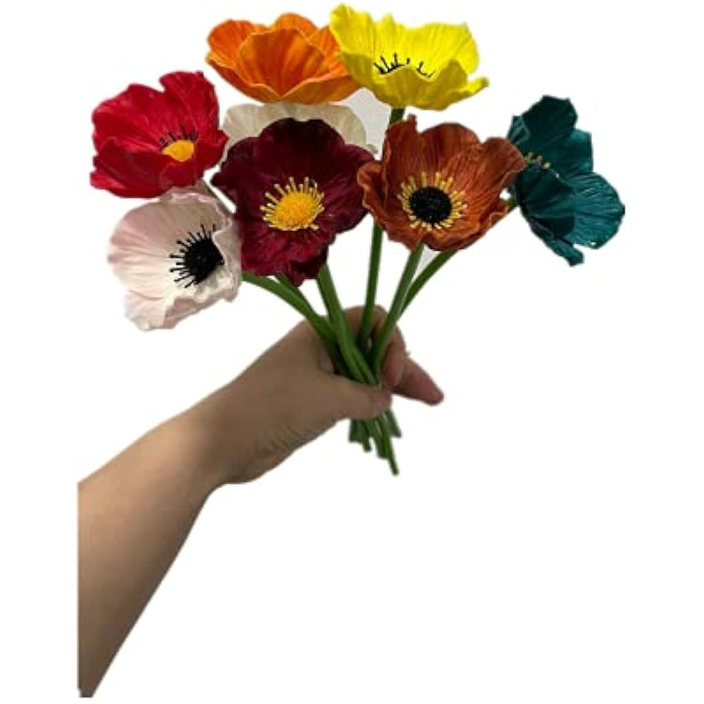 10 Stem Artificial Poppy Flowers | UV Resistant PU Wildflowers