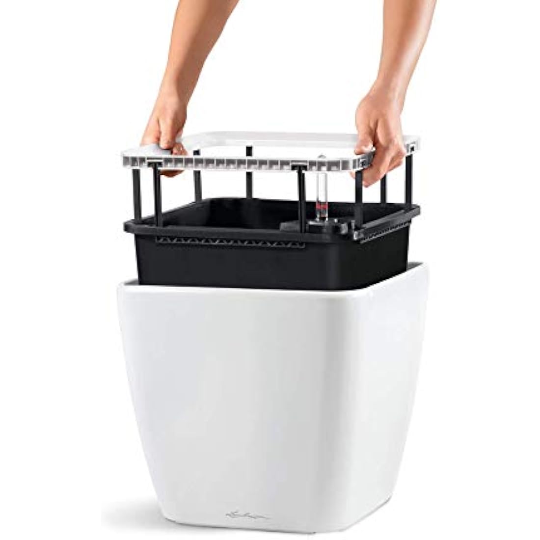 LECHUZA QUADRO Premium LS 43 Self-Watering Planter | Black High Gloss