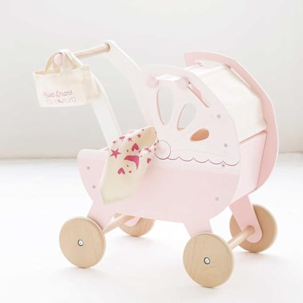 Le Toy Van Sweet Dreams Wooden Doll Pram – Pink Retro Pretend Play Toy