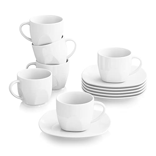 MALACASA Elisa 12-Piece Porcelain Coffee Set | Ivory White Cups & Saucers