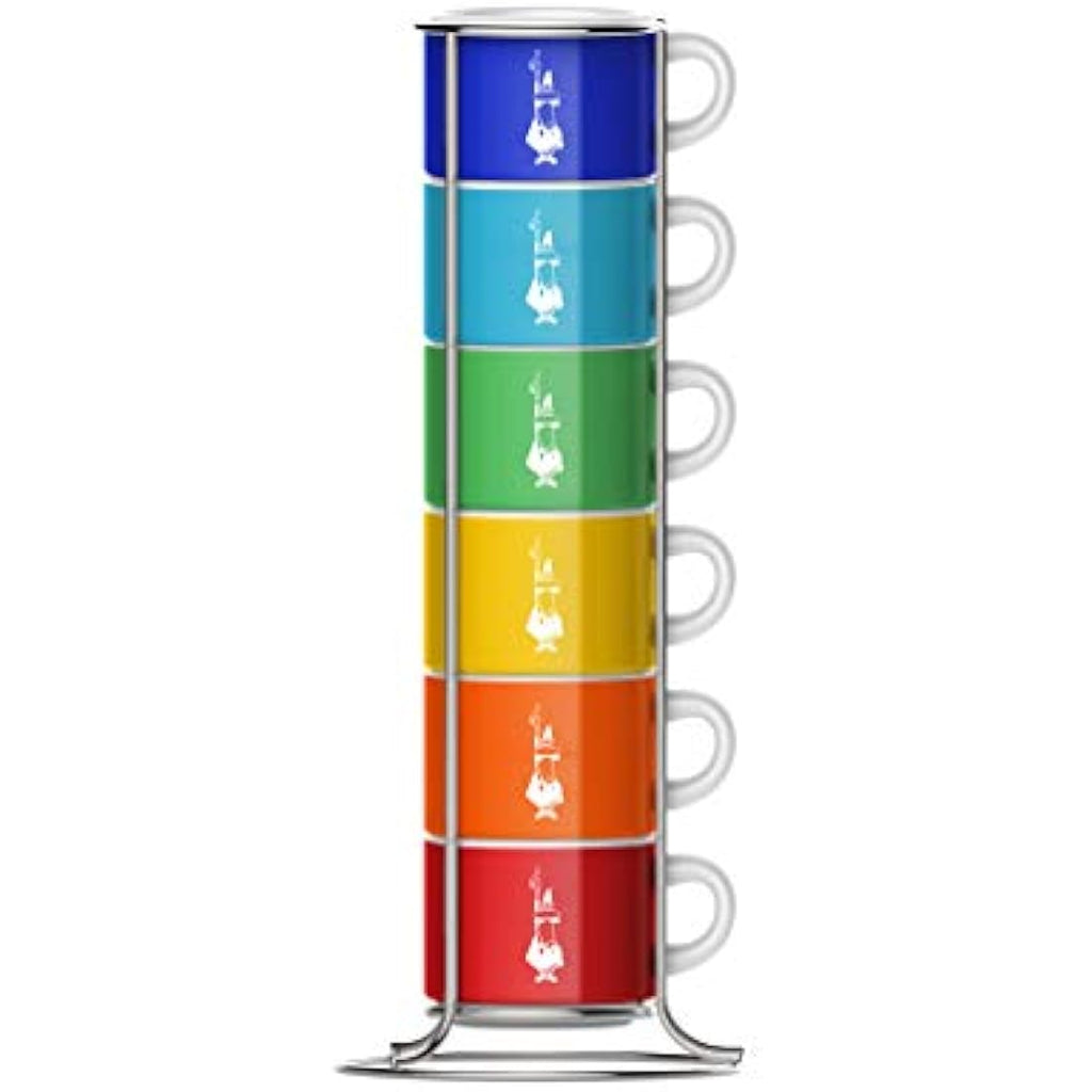 Bialetti Stackable Porcelain Espresso Cups – Multicoloured Set of 6