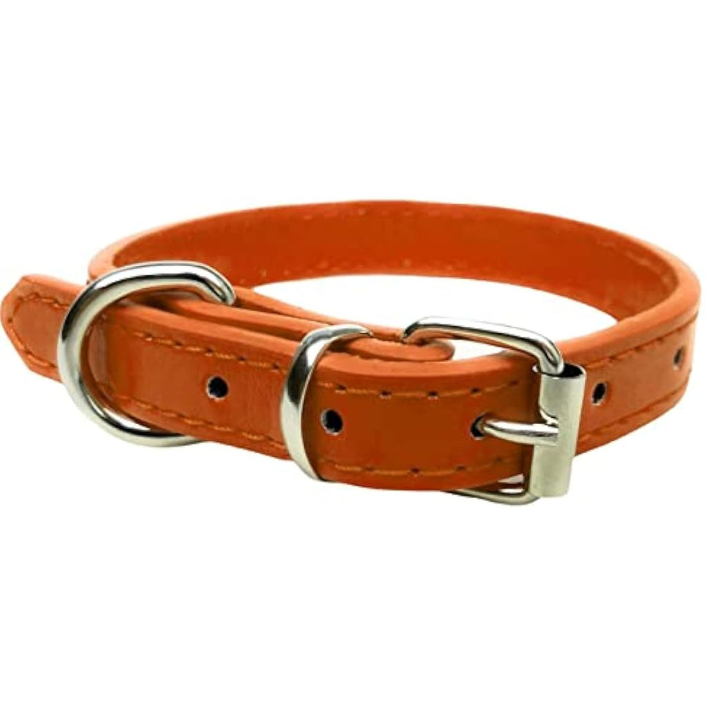 Vibrant PU Leather Dog Collar for Puppies and Cats - Orange