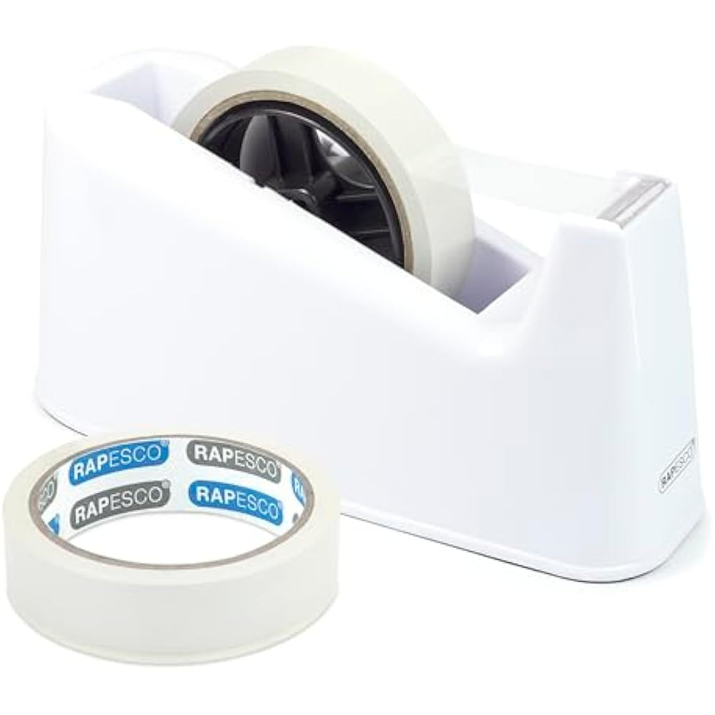 Rapesco 500 Heavy Duty Desktop Tape Dispenser with 2 Rolls | White