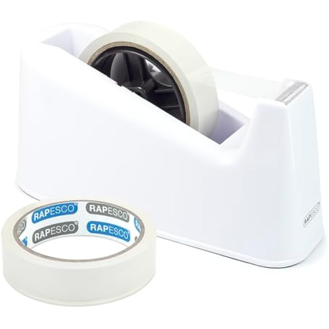 Rapesco 500 Heavy Duty Desktop Tape Dispenser with 2 Rolls | White