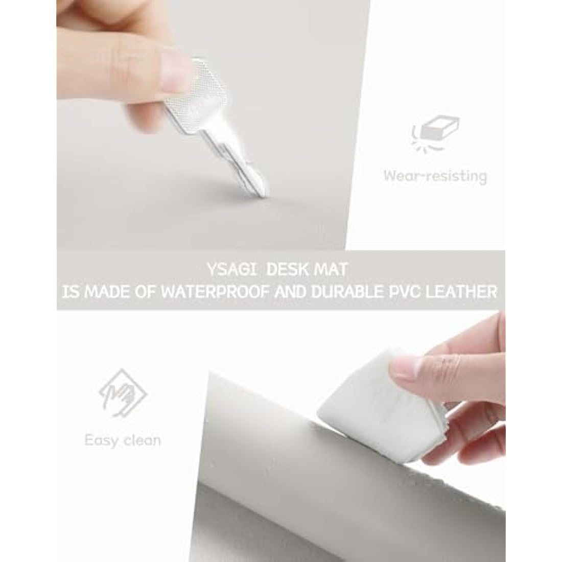 YSAGi PVC Leather Desk Pad – Waterproof Non-Slip Writing Mat, Gray (90x43cm)