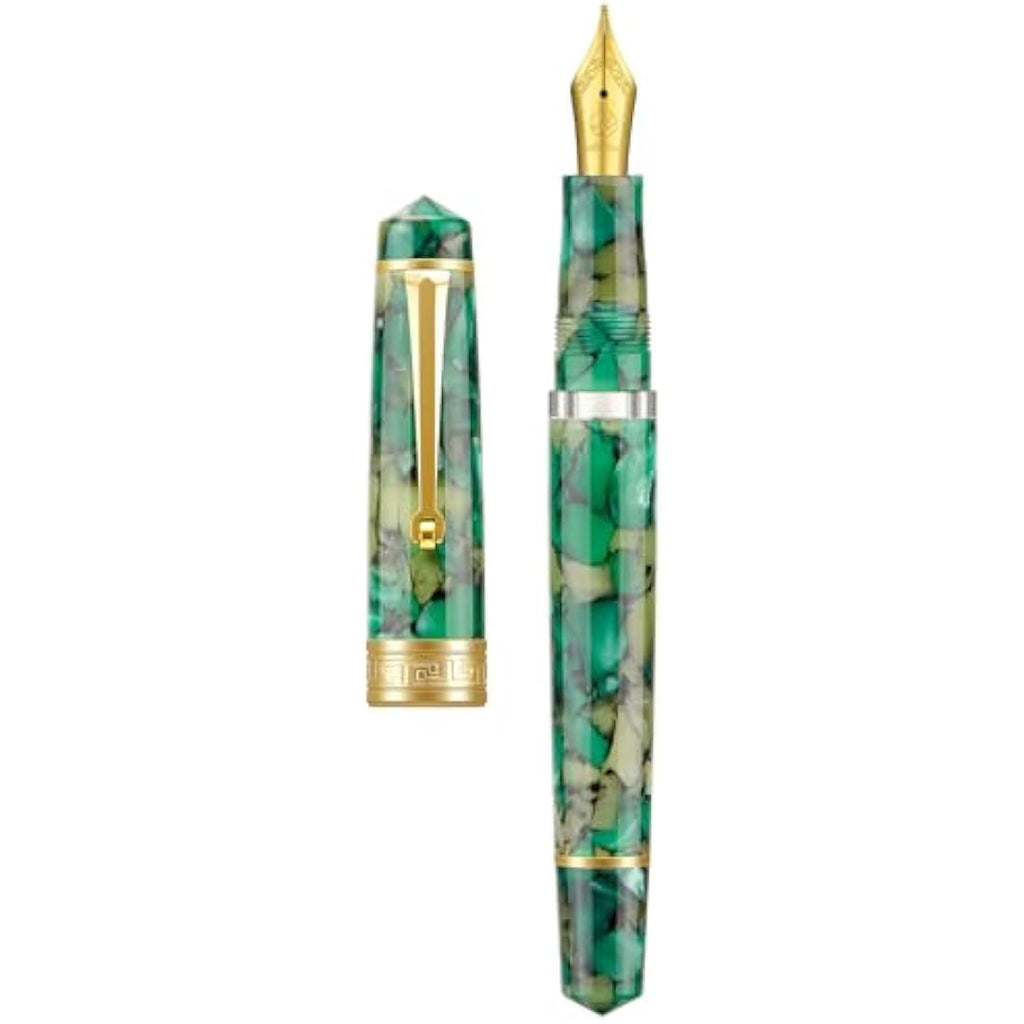 Asvine P20 Piston Fountain Pen - Green Marble Acrylic Medium Nib