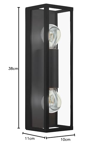 Eglo Amezola 2-Flame Industrial Wall Light | Black Steel & Glass IP44