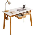 Aibiju Solid Wood Computer Desk – Mid-Century Writing Table with Drawers