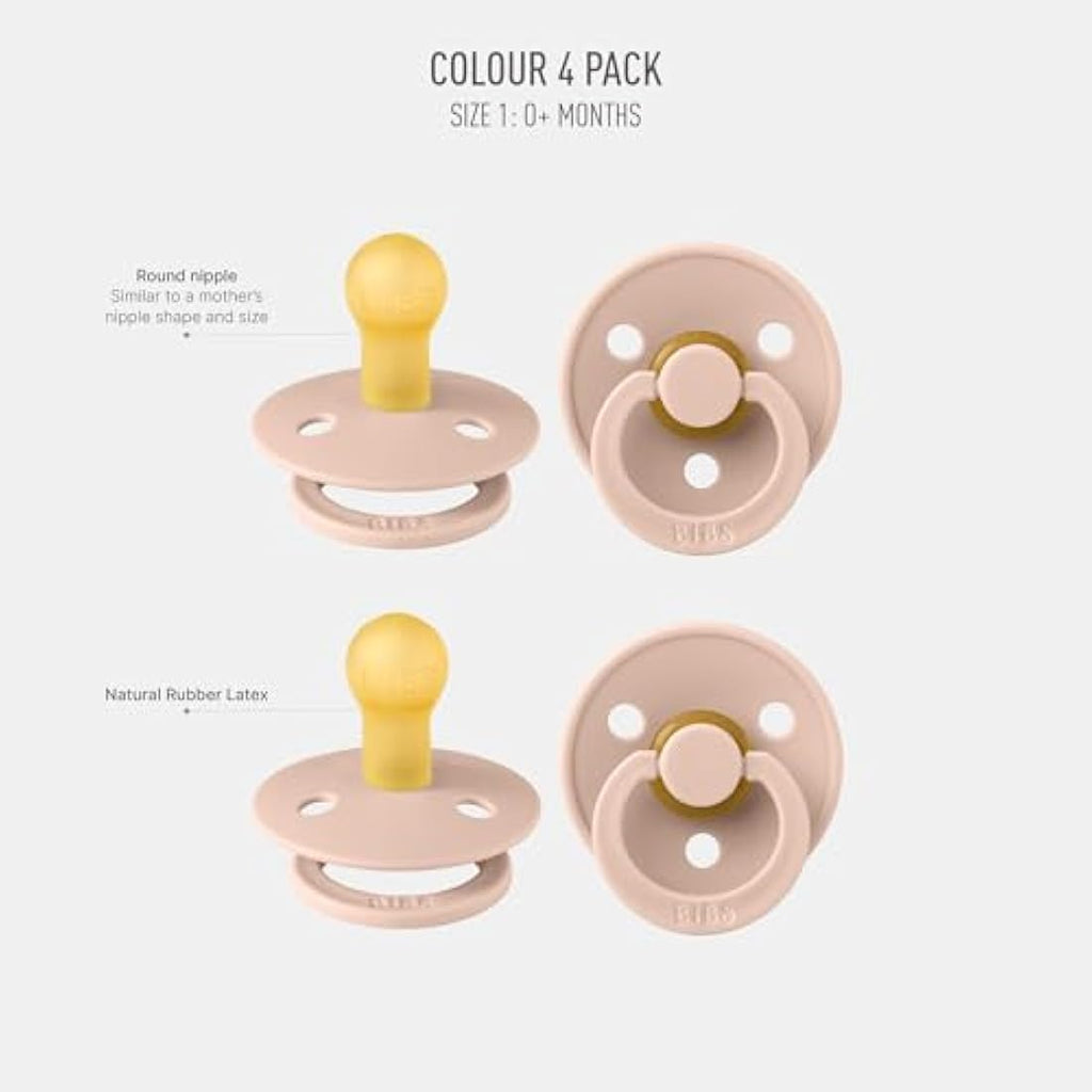 BIBS Colour Pacifier 4-Pack | Natural Rubber Latex Soothers, Size 1