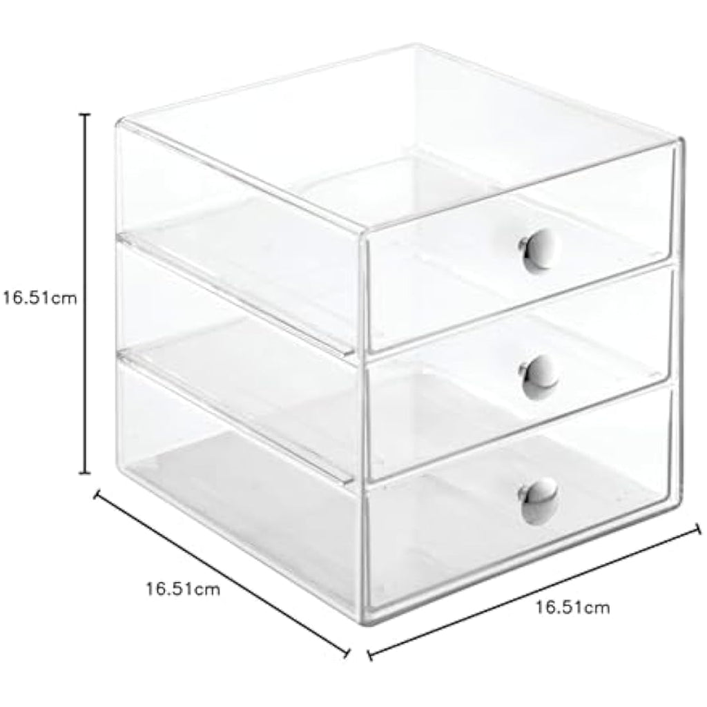 iDesign Clear Makeup Organiser – 3-Drawer Plastic Jewelry Storage Box