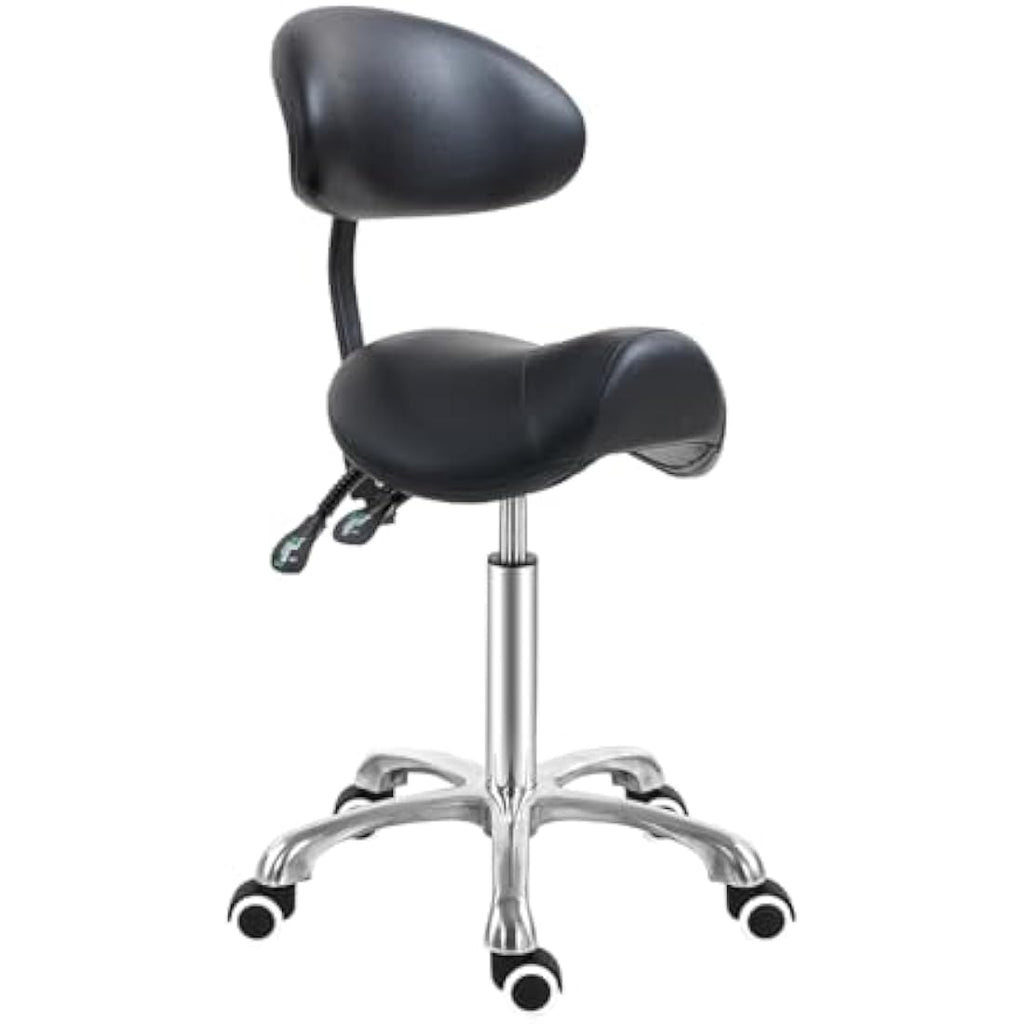 Antlu Ergonomic Saddle Stool with Adjustable Backrest | Black Salon Chair