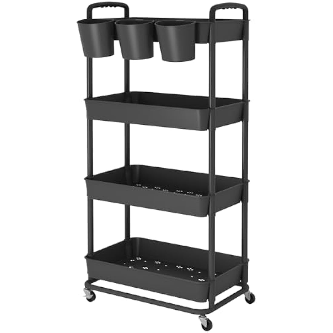 JIUYOTREE 4-Tier Rolling Utility Cart with Handles and Wheels - Black