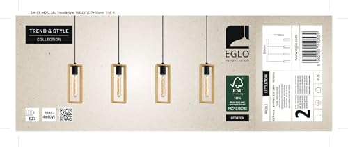 EGLO Littleton 4-Light Industrial Pendant Lamp | Wood & Black Metal