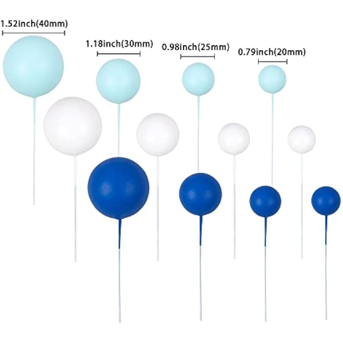Gyufise 30Pcs Ball Cake Toppers – Blue & White Foam Cupcake Picks