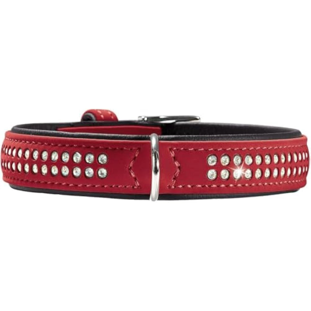 Hunter Softie Deluxe Dog Collar – Red Leather with Swarovski Elements