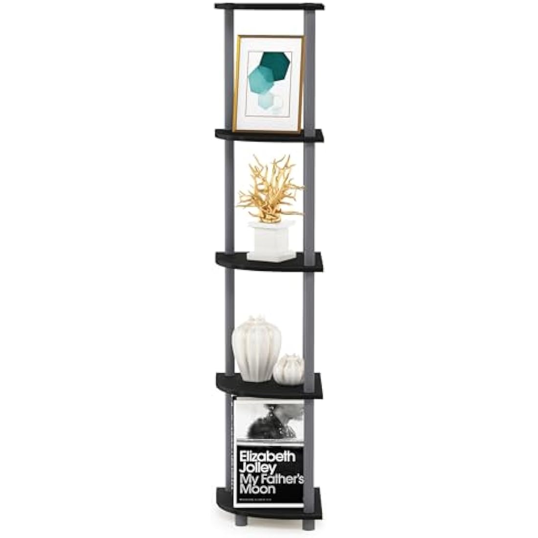 Furinno 5-Tier Corner Display Rack – Modern Space Saving Shelving Unit