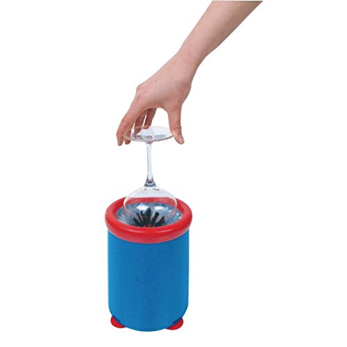 Jantex Manual In-Sink Glasswasher | Nylon Brush Glass Cleaner, Blue/Red