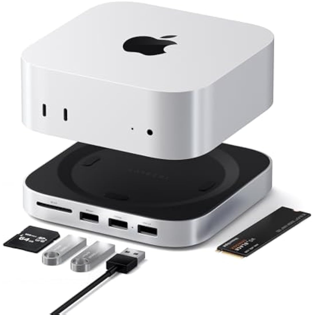 Satechi Mac Mini M4 Hub & Stand with NVMe SSD Enclosure - Silver