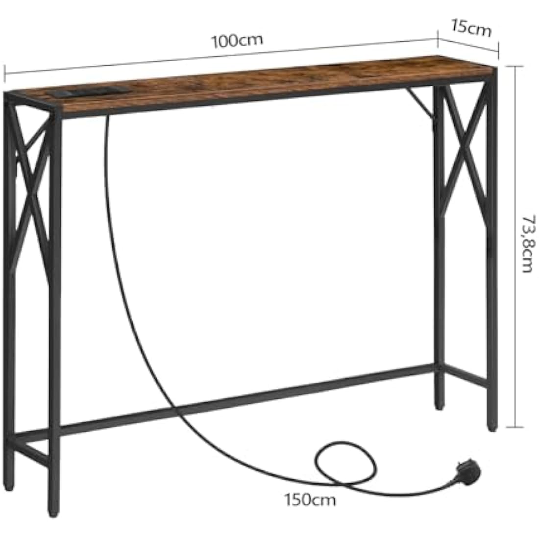MAHANCRIS 100cm Console Table with Charging Station | Rustic Brown