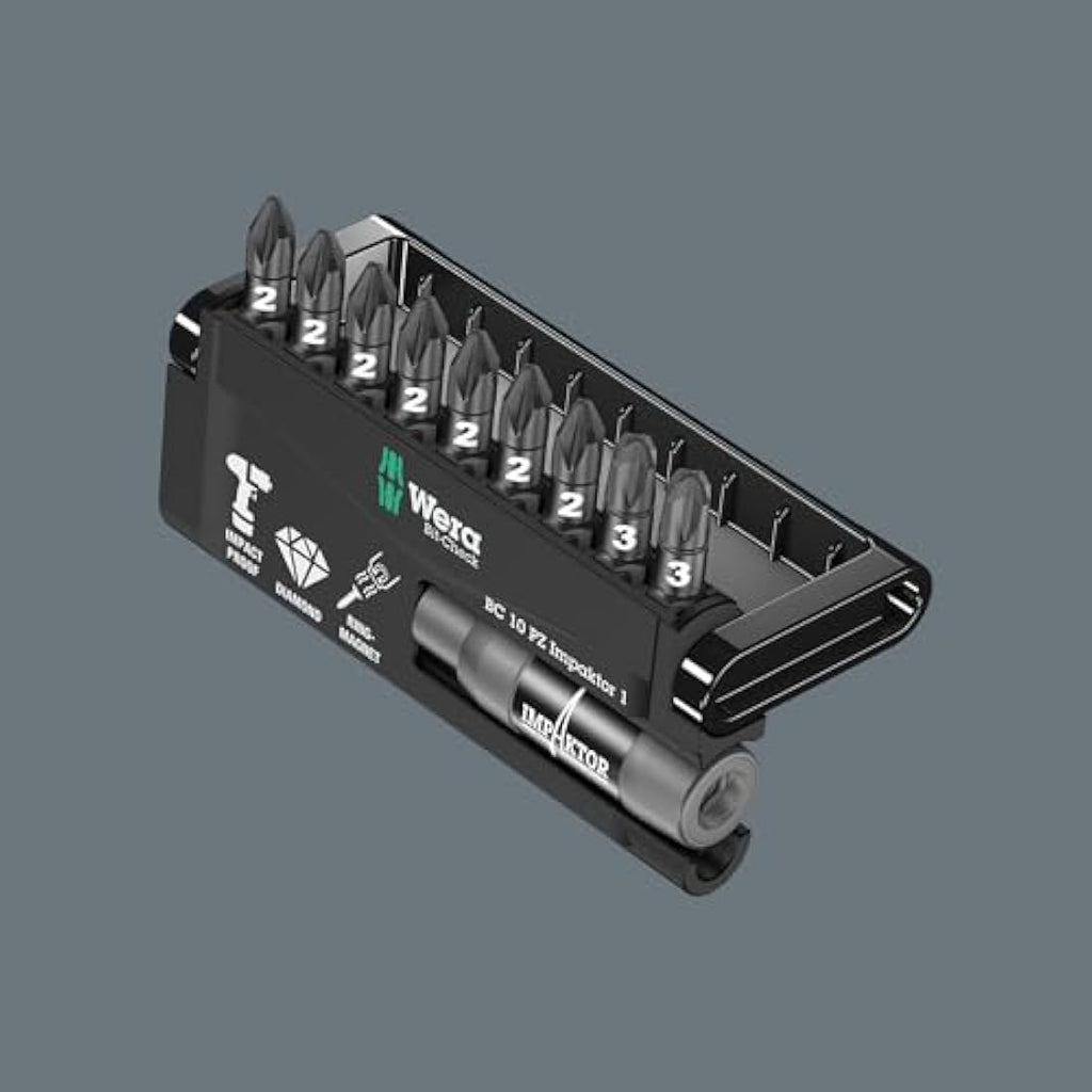 Wera Bit-Check 10 PZ Impaktor Set | Long Life Pozidriv Bit & Holder