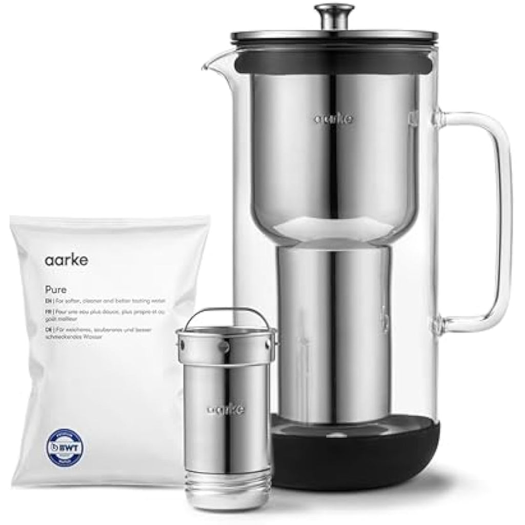 Aarke Purifier – 1.2L Glass & Stainless Steel Water Filter Jug