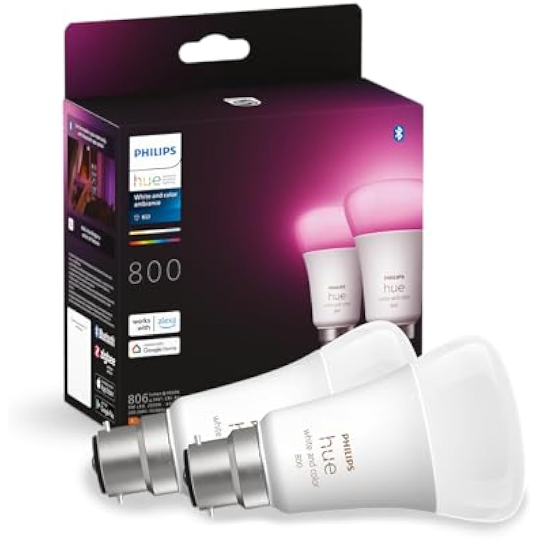 Philips Hue White & Colour Ambiance Smart LED Bulb B22 Twin Pack