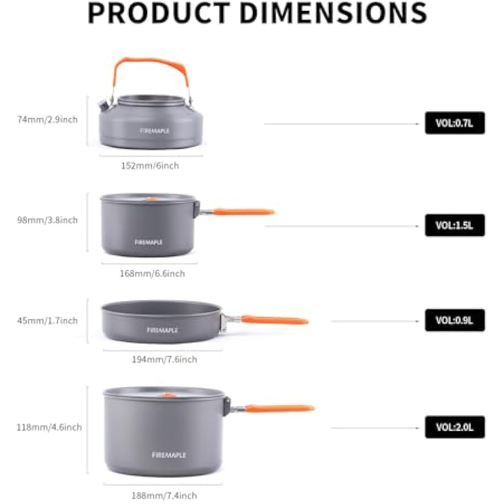 Fire-Maple Feast 4 Camping Cookware Set | 12pc Anodized Aluminum Kit