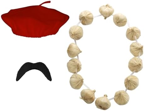 French Costume Set |  3-Piece Beret, Moustache & Onion Garland