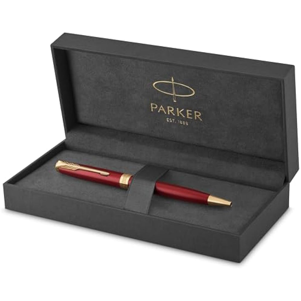 Parker Sonnet Ballpoint Pen - Red Lacquer with Gold Trim, Medium Point