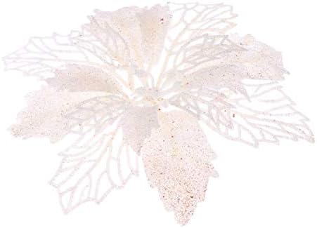 Jolof Store 12pcs Glitter Poinsettia Artificial Christmas Flowers – White