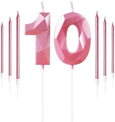 Pink 10th Birthday Candles – Number 10 and Stick Cake Toppers