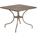 Flash Furniture Oia 35.5" Square Gold Steel Patio Table with Umbrella Hole