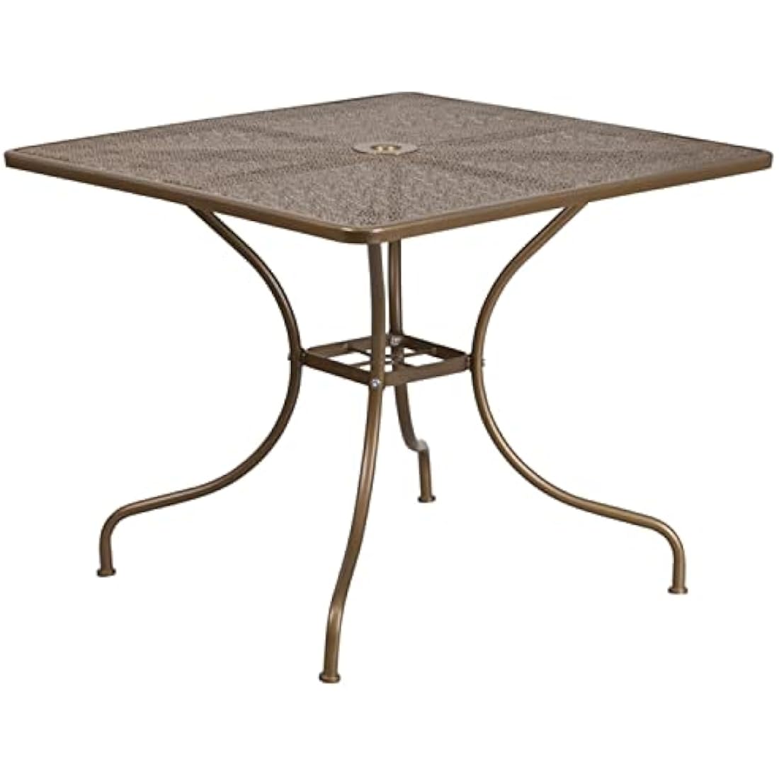 Flash Furniture Oia 35.5" Square Gold Steel Patio Table with Umbrella Hole