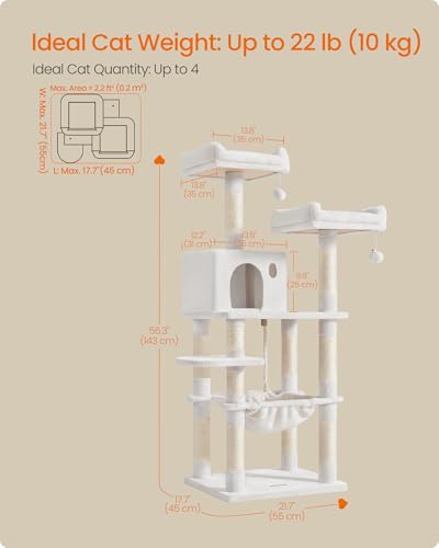 Feandrea 143cm Multi-Level Cat Tree | Plush Cat Tower with 11 Scratching Posts