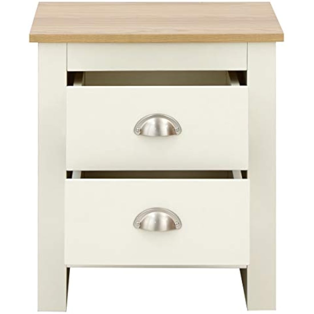 Lancaster Bedside Cabinet – Cream with Oak Top 2-Drawer Storage