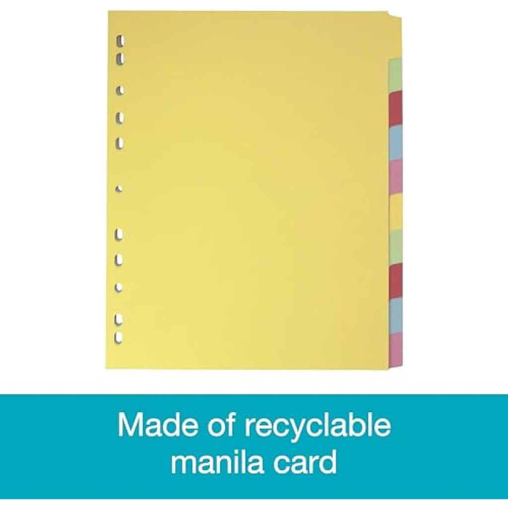 Elba A4+ Extra Wide 10-Part Card Dividers, Assorted Colors, 5 Sets