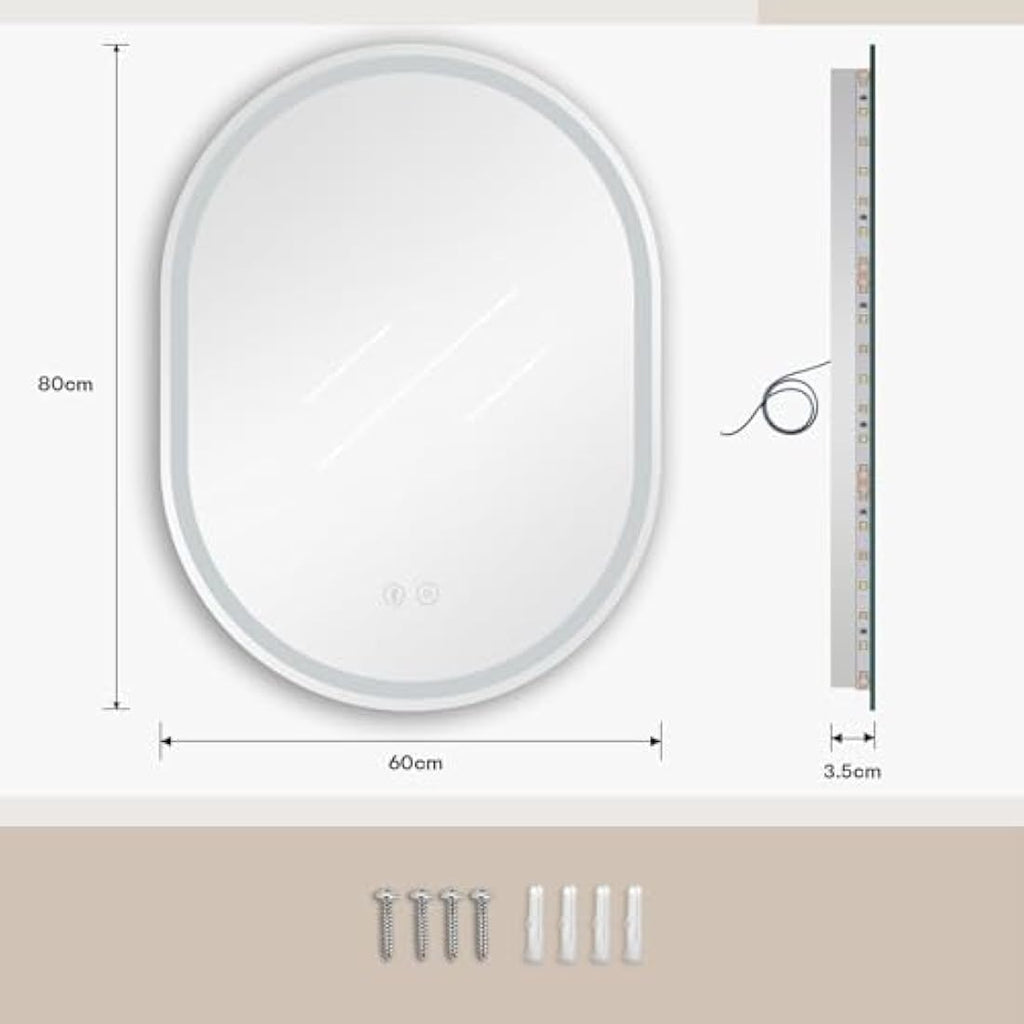 Dripex Bluetooth LED Bathroom Mirror – 600x800mm Oval Anti-Fog Mirror