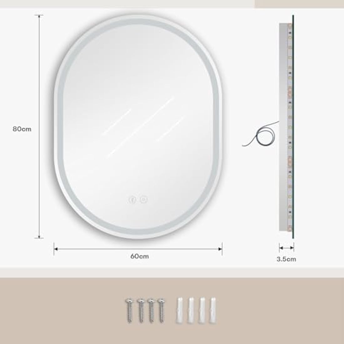 Dripex Bluetooth LED Bathroom Mirror – 600x800mm Oval Anti-Fog Mirror