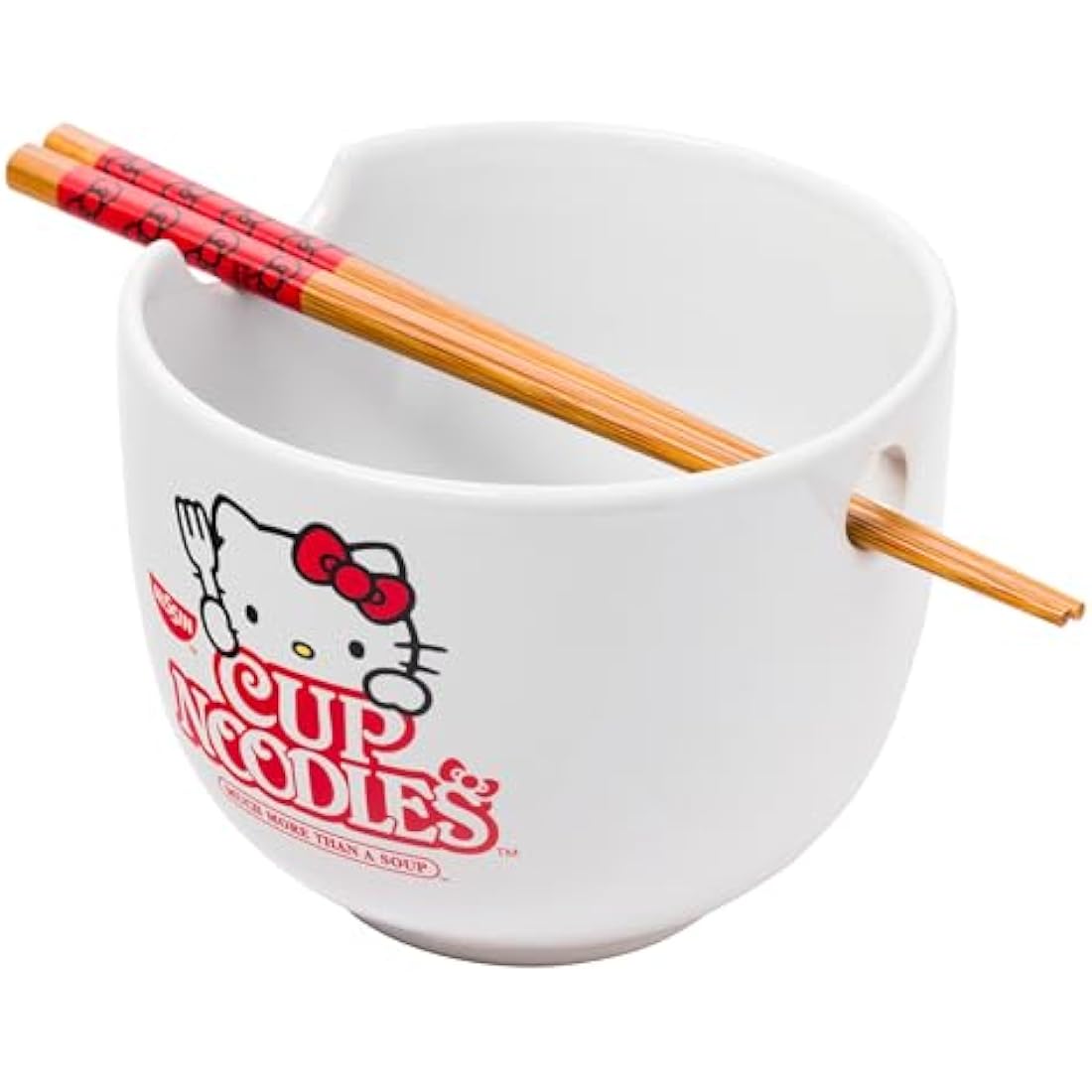Hello Kitty Cup Noodles Ceramic Ramen Bowl with Chopsticks, 20oz